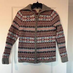 L.L.Bean Women’s Lambswool Fair Isle Zip Cardigan Sweater Jacket